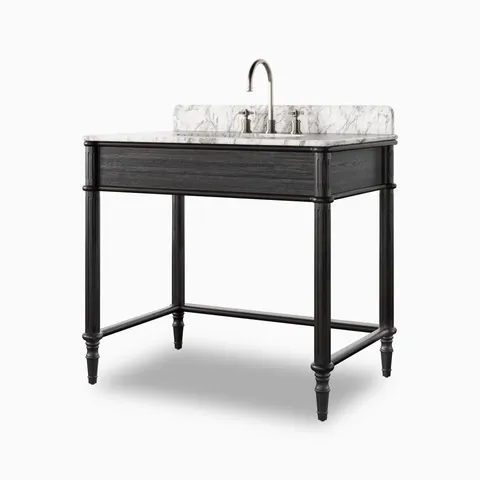 Margot 36" Washstand in Satin Black Veneer with Carrara Marble Top
