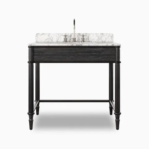 Margot 36" Washstand in Satin Black Veneer with Carrara Marble Top