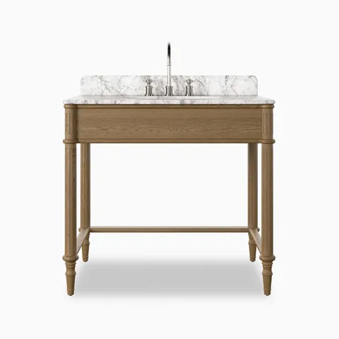 Margot 36" Washstand in Washed Blonde Veneer with Carrara Marble Top