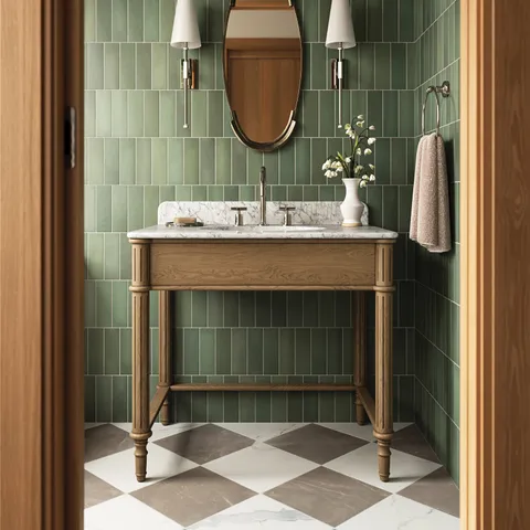 Margot 36" Washstand in Washed Blonde Veneer with Carrara Marble Top