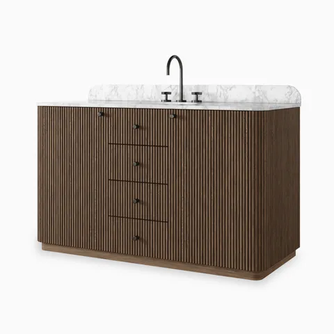 Nina 55" Single Vanity in Satin Espresso Oak Veneer with Carrara Marble Top