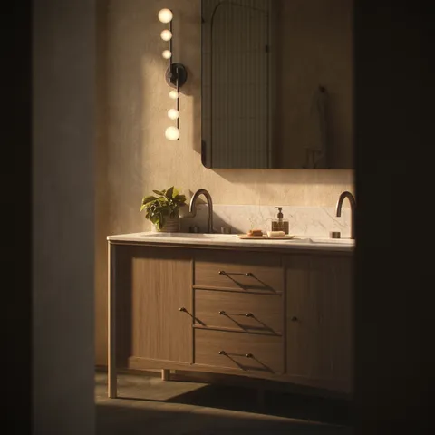 Heidi 60.5" Double Vanity in Satin Light Wash Oak Veneer with Carrara Marble Top