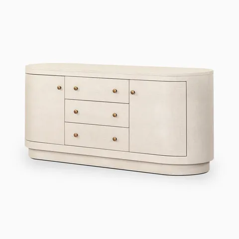 Boone Media Console in Ivory Painted Linen