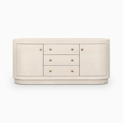 Boone Media Console in Ivory Painted Linen