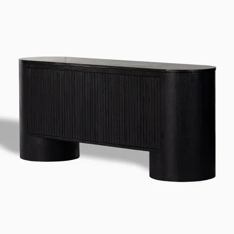 Fannin Media Console in Black Oak Veneer with Black Marble Top