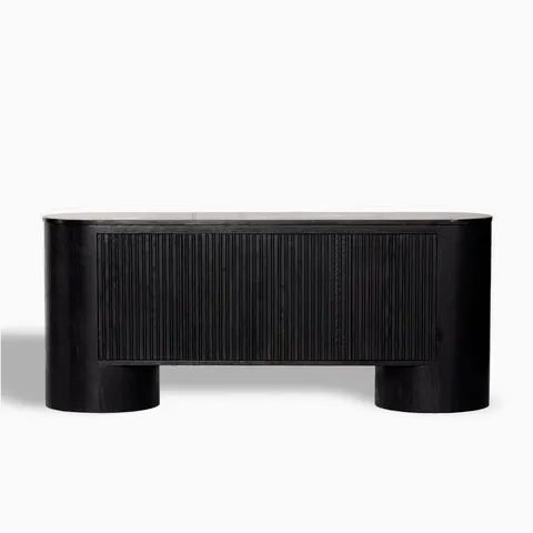 Fannin Media Console in Black Oak Veneer with Black Marble Top