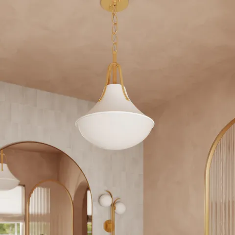 Caruso 16" Pendant in Vintage Gold Leaf / White Plaster