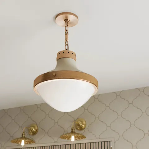 Grady Pendant in Patina Brass and Soft Sand