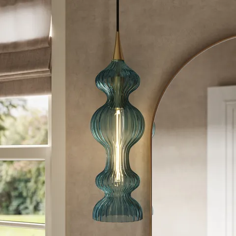 Satine Pendant In Aged Brass Blue