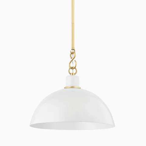 Halsey 13" Pendant in White & Aged Brass
