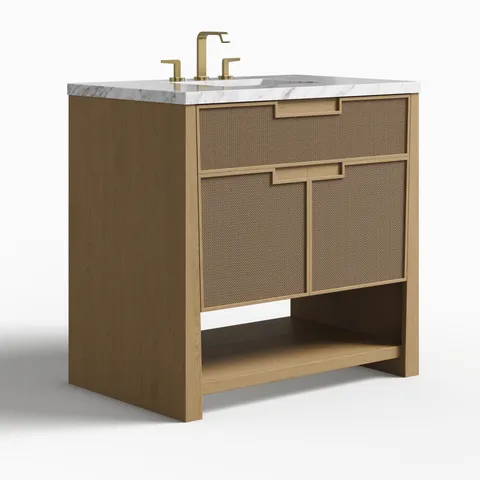 Delilah 36" Single Vanity in Seaside Oak with 3 cm Carrara Marble Top
