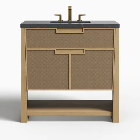 Delilah 36" Single Vanity in Seaside Oak with 3 cm Charcoal Soapstone Quartz Top