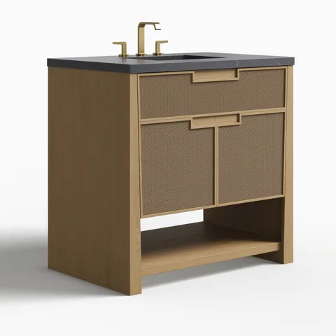 Delilah 36" Single Vanity in Seaside Oak with 3 cm Charcoal Soapstone Quartz Top