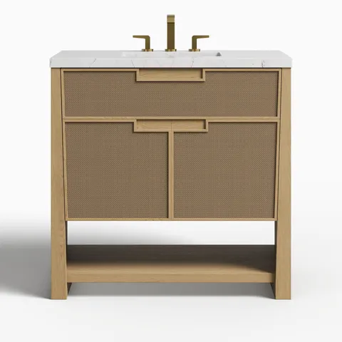 Delilah 36" Single Vanity in Seaside Oak with 3 cm Ethereal Noctis Quartz Top