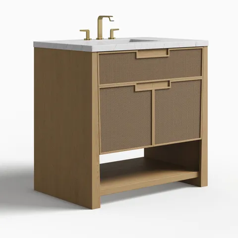 Delilah 36" Single Vanity in Seaside Oak with 3 cm Ethereal Noctis Quartz Top