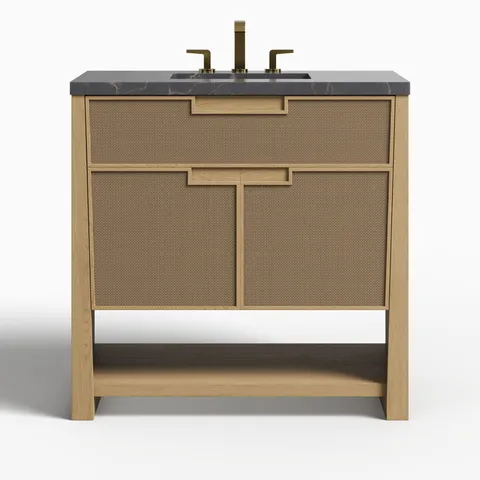 Delilah 36" Single Vanity in Seaside Oak with 3 cm Parisien Bleu Quartz Top