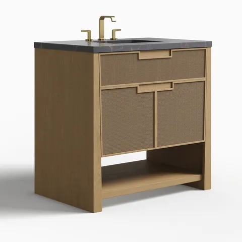 Delilah 36" Single Vanity in Seaside Oak with 3 cm Parisien Bleu Quartz Top