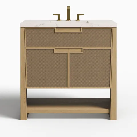 Delilah 36" Single Vanity in Seaside Oak with 3 cm Victorian Silver Quartz Top