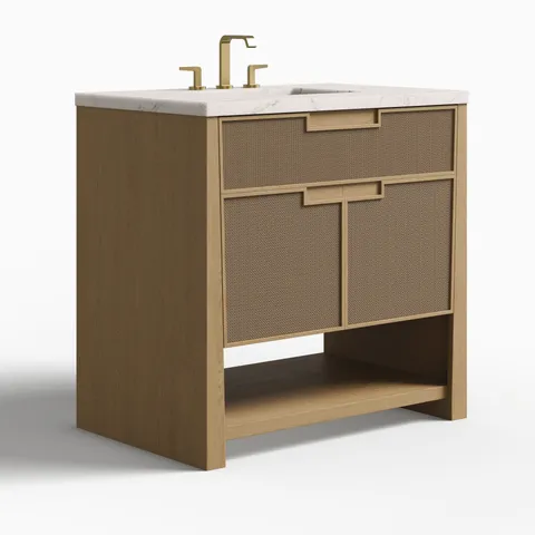 Delilah 36" Single Vanity in Seaside Oak with 3 cm Victorian Silver Quartz Top