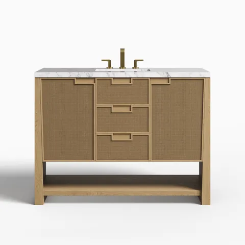 Delilah 48" Single Vanity in Seaside Oak with 3 cm Carrara Marble Top
