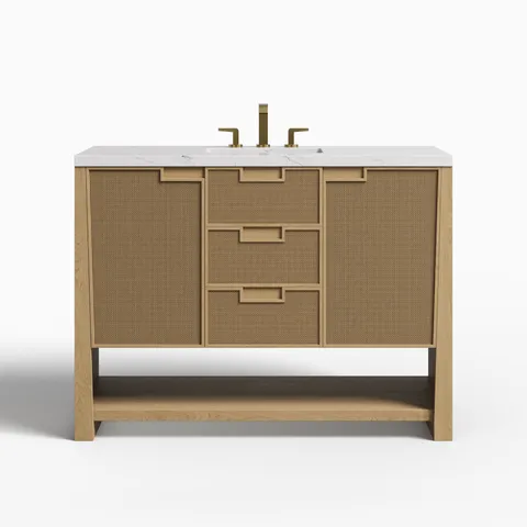 Delilah 48" Single Vanity in Seaside Oak with 3 cm Ethereal Noctis Quartz Top