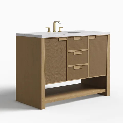 Delilah 48" Single Vanity in Seaside Oak with 3 cm Ethereal Noctis Quartz Top