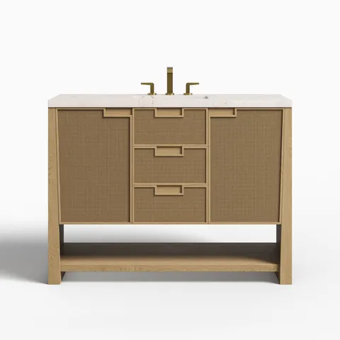 Delilah 48" Single Vanity in Seaside Oak with 3 cm Victorian Silver Quartz Top