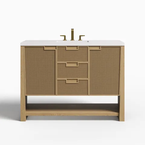 Delilah 48" Single Vanity in Seaside Oak with 3 cm White Zeus Quartz Top