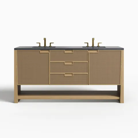 Delilah 72" Double Vanity in Seaside Oak with 3 cm Charcoal Soapstone Quartz Top