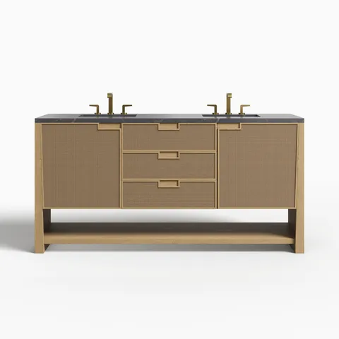 Delilah 72" Double Vanity in Seaside Oak with 3 cm Parisien Bleu Quartz Top