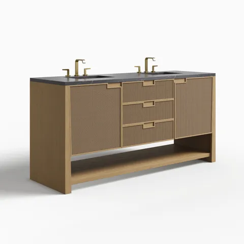 Delilah 72" Double Vanity in Seaside Oak with 3 cm Parisien Bleu Quartz Top