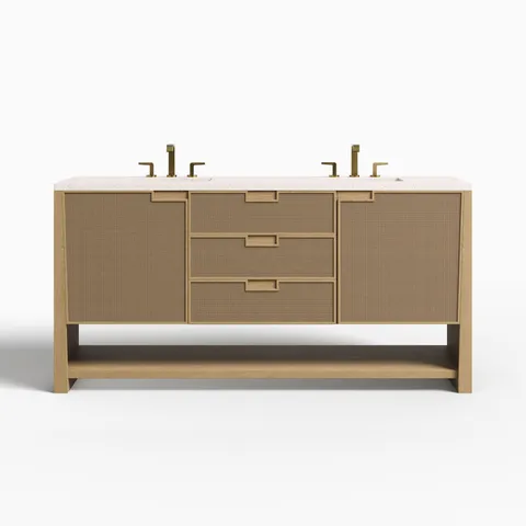 Delilah 72" Double Vanity in Seaside Oak with 3 cm Victorian Silver Quartz Top