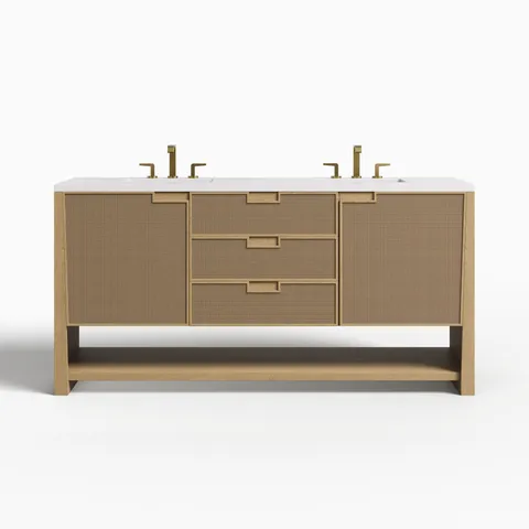 Delilah 72" Double Vanity in Seaside Oak with 3 cm White Zeus Quartz Top