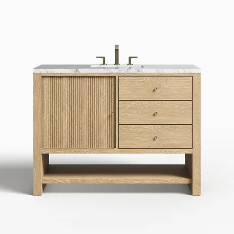 Holly 48" Single Vanity in Sunwashed Oak with 3 cm Carrara White Marble Top