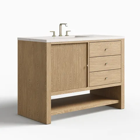 Holly 48" Single Vanity in Sunwashed Oak with 3 cm Ethereal Noctis Quartz Top