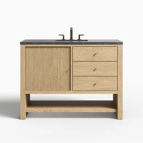 Holly 48" Single Vanity in Sunwashed Oak with 3 cm Parisien Bleu Quartz Top