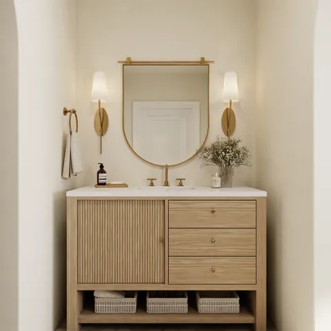 Holly 48" Single Vanity in Sunwashed Oak with 3 cm White Zeus Quartz Top