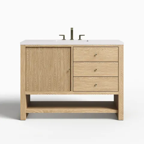 Holly 48" Single Vanity in Sunwashed Oak with 3 cm White Zeus Quartz Top