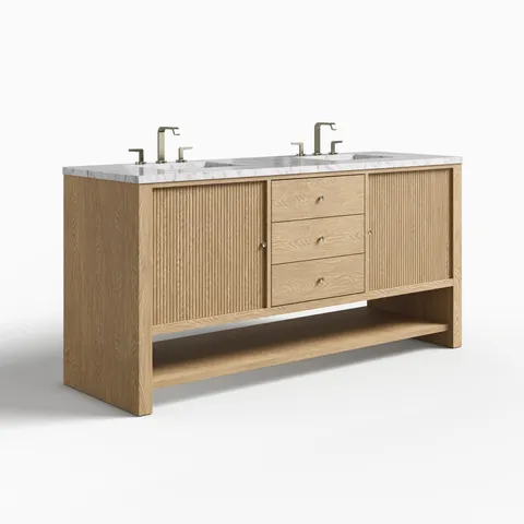 Holly 72" Double Vanity in Sunwashed Oak with 3 cm Carrara White Marble Top