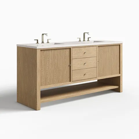 Holly 72" Double Vanity in Sunwashed Oak with 3 cm Eternal Jasmine Pearl Quartz Top