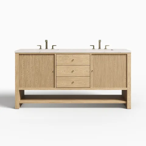 Holly 72" Double Vanity in Sunwashed Oak with 3 cm Victorian Silver Quartz Top