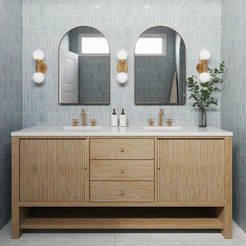 Holly 72" Double Vanity in Sunwashed Oak with 3 cm White Zeus Quartz Top