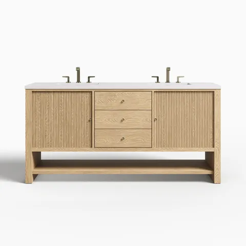 Holly 72" Double Vanity in Sunwashed Oak with 3 cm White Zeus Quartz Top