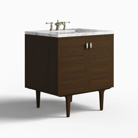 Demi 30" Single Vanity in Mid-Century Walnut with 3 cm Carrara Marble Top