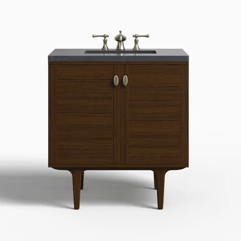 Demi 30" Single Vanity in Mid-Century Walnut with 3 cm Charcoal Soapstone Quartz Top