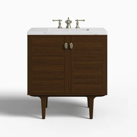 Demi 30" Single Vanity in Mid-Century Walnut with 3 cm Ethereal Noctis Quartz Top