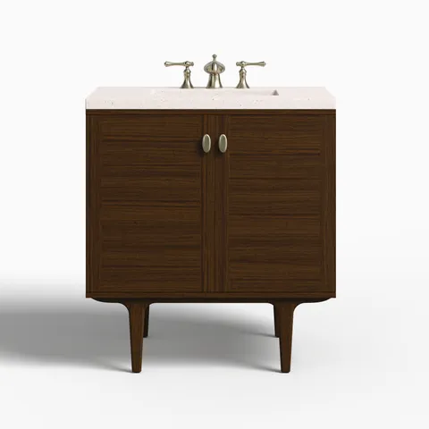 Demi 30" Single Vanity in Mid-Century Walnut with 3 cm Lime Delight Quartz Top