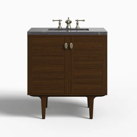 Demi 30" Single Vanity in Mid-Century Walnut with 3 cm Parisien Bleu Quartz Top