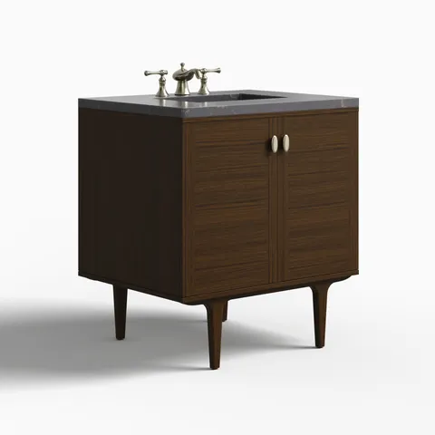 Demi 30" Single Vanity in Mid-Century Walnut with 3 cm Parisien Bleu Quartz Top