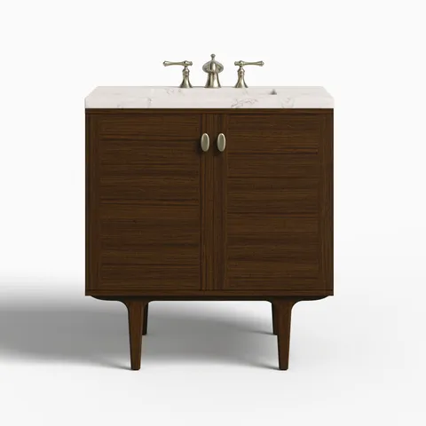 Demi 30" Single Vanity in Mid-Century Walnut with 3 cm Victorian Silver Quartz Top